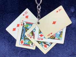 Vintage Poker Player’s Lucky Keyring Royal Flush In Diamonds Keychain Porte-Clés - £7.27 GBP