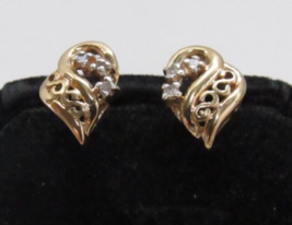 14Kp Yellow Gold 6 Diamond Scroll Stud 1/2&quot; Post Earrings 1.6g Elegant - £116.28 GBP