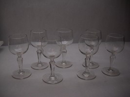 VINTAGE Set of 7 BLOWN Pressed Glass CORDIAL Glasses PLAIN Design ROUND ... - $54.85