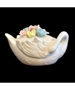 Porcelain SWAN Figurine Trinket Ring Box Lidded Applied Flowers Roses Vi... - £4.66 GBP
