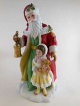 Elegant Victorian Avon Porcelain 7.25&quot; Santa w Little Girl &amp; Teddy Figurine &#39;95 - £8.30 GBP