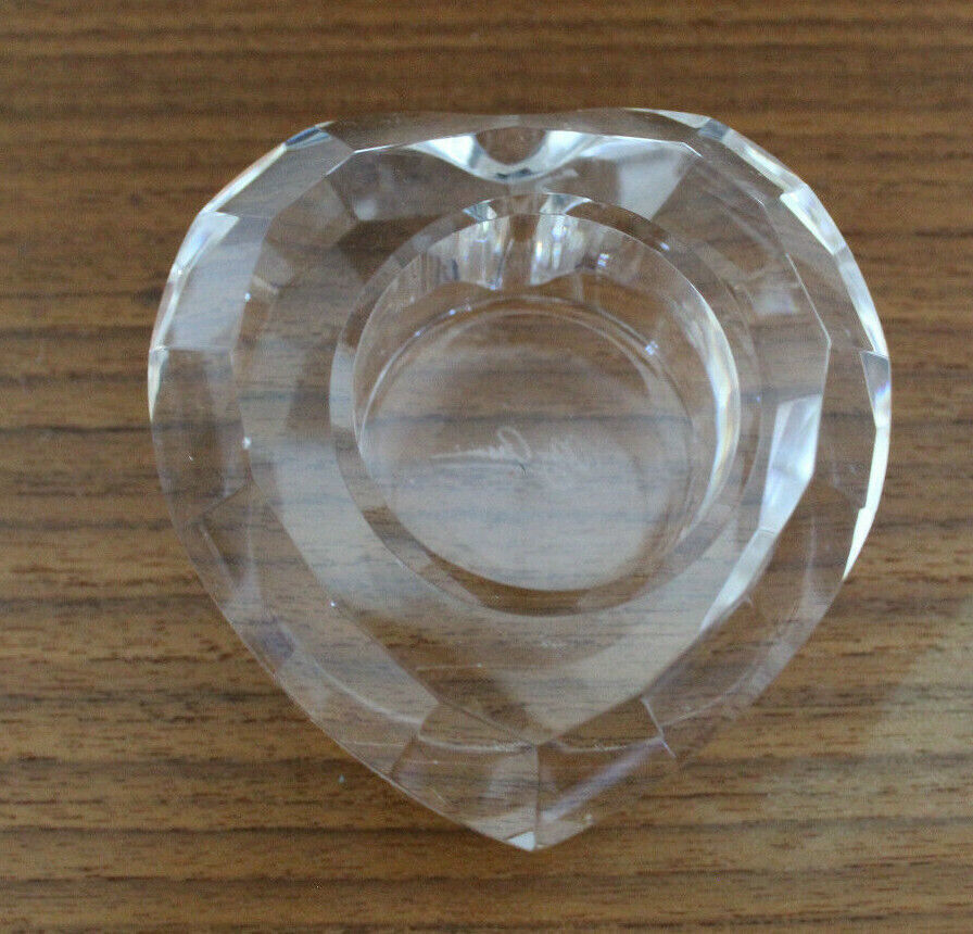 Oleg Cassini Crystal Glass Heart Shaped Votive Candle Holder Clear Signed AS-IS - $25.18
