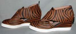 Linea Paolo Zebra Striped Calf Fur Cutout Wedge Crossover Top Zip Back Shoe Wm 8 - £67.21 GBP