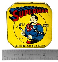 Vintage Superman Tin Litho Toy Dime Bank (Circa 1940&#39;s) - £238.13 GBP