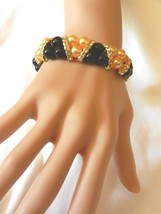 New !Gypsy Bellydance Black &amp; Gold Multi Row Stretch Rhinestones  Bracelet  - £4.00 GBP