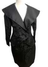Nights By Chelsea Reed Black Suit With Floral Design Size 12 Satin-Like ... - £36.23 GBP