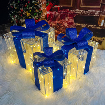 Set of 3 Christmas Lighted Gift Boxes 140 LED Light up Xmas Present Orna... - $68.24+