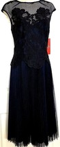 MONIQUE LHUILLIER BLACK BLUE FORMAL LACE DRESS PLEATED SKIRT SZ 10NWT! - £227.10 GBP