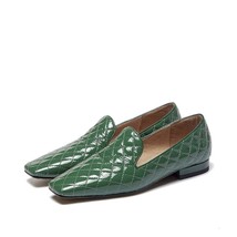 Natural Genuine Leather Flats Shoes Women Loafers Shoes Slip On Square Toe Footw - £77.68 GBP