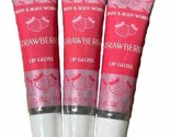 3 Pack~BATH &amp; BODY WORKS Strawberry LIP GLOSS &amp; FLAVORED BRAND NEW SEALE... - £18.04 GBP