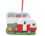 Red and White Lets Hook Up Camper trailer Ornament With Campfire NWT&#39;s - $10.83