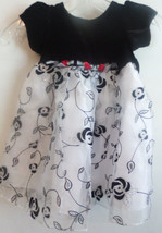 Marmellata Black Silver White Empire Waist Sparkly Dress Rosebuds Holiday 12 Mo - £8.51 GBP