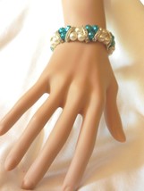 An item in the Jewelry & Watches category: NeW Gypsy Bellydance Glass Beaded Stretch Rhinestone Turquoise & White Bracelet 