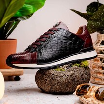 Portici Genuine Crocodile and Lizard Fashion Sneaker Wine / Black image 10