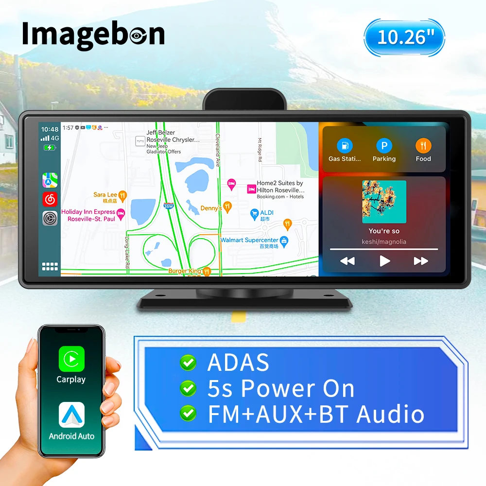 Imagebon 10.26&quot; Wireless CarPlay &amp; Android Auto Dash Cam ADAS 4K DVR Bluetooth - £87.21 GBP+