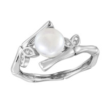 Embracing Bamboo Branch Solitaire White Pearl Sterling Silver Adjustable Ring - £13.69 GBP