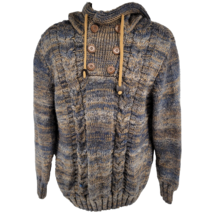 Leif Nelson Wool Blend Knit Sweater Size XXL Hooded Button Neck - £36.27 GBP