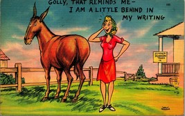 Comic Risqué A Little Behind In My Writing Horse Ass Linen Postcard E8 - $9.85