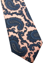 Johnny Carson Tie Necktie 100% Italian Silk Pink Blue Paisley Print Vtg ... - $25.31 CAD