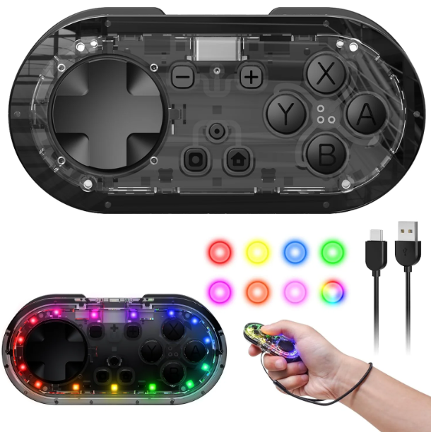 RGB Mini Size NS Pro Controller For NS, OLED, NS lite, PC, Transparent-Black