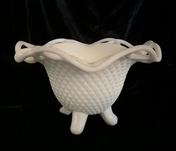 Vintage Imperial Glass Milk Glass Footed Open Lace Rim Sawtooth Candy Bowl - £18.74 GBP