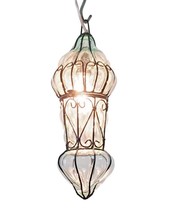 B48R Mouth-Blown Clear Glass Wrought Iron French Style Hanging Lamp - £38.70 GBP