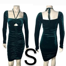 Teal Green Velvet Long Sleeve Ruched Mini Dress ~ Size S - £25.00 GBP