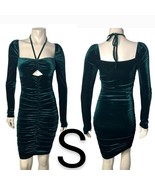Teal Green Velvet Long Sleeve Ruched Mini Dress ~ Size S - £25.19 GBP