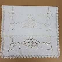 Vintage Crochet Embroidery w/ Cutouts Dresser Doily Approx 17x11 Inch Iv... - $7.04