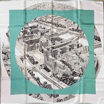 Hermes Scarf Regarde Paris 90 cm silk green Carre cityscape - £923.69 GBP