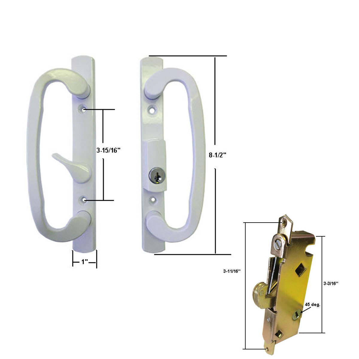 STB Sliding Glass Patio Door Handle Kit with Mortise Lock, White, Non-Keyed - $63.34
