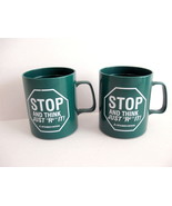 Two (2) Mitsubishi Motors Green Plastic Mugs STOP Think &quot;R3&quot; It - Made i... - $27.41 CAD