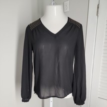 Rose &amp; Olive Sheer Cute Blouse Shirt ~ Sz S ~ Black ~ Long Sleeve ~ V-Neck - £13.66 GBP