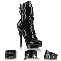 SULTRY-1023 Sexy 6&quot; Heel Ankle Cuff Black Platform Womens Ankle Boots w Lock - £81.49 GBP