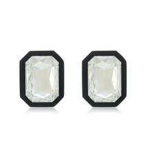 Black &amp; Crystal Rectangle Stud Earrings - £10.17 GBP