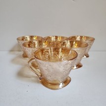 Jeanette Glass Floragold Louisa Irridescent Tea Cups Set Of 6 EXCELLENT - £14.70 GBP