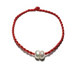 Red String Good Luck And Fortune Bracelet Kabbalah Two Genuine Freshwater Pearls - $9.75