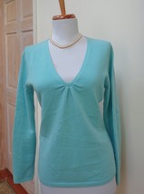 New W/ Defect -TALBOTS Heather Turquoise 100% Cashmere V-Neck Sweater Size S - £23.73 GBP