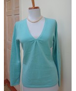NEW W/ DEFECT -TALBOTS Heather Turquoise 100% Cashmere V-Neck Sweater Si... - £23.35 GBP