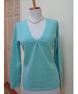 NEW W/ DEFECT -TALBOTS Heather Turquoise 100% Cashmere V-Neck Sweater Si... - £22.31 GBP