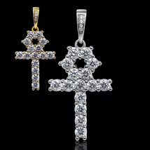 1 Ct Round Cut Real Moissanite Ankh Cross Pendant 14K Yellow Gold Plated Silver - £136.72 GBP