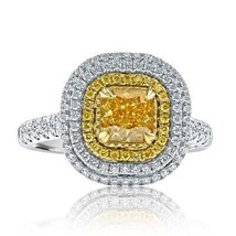 GIA 1.87 CT Amortiguador Elegante Pardusco Verdoso Diamante Amarillo Anillo 18k - £3,219.67 GBP