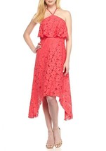 Trina Turk Sz 2 Oasis Eyelet Lace Dress Soiree Pink Ruffle Halter Womens $158! - £21.02 GBP