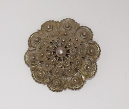 Antique .935 Silver Dome Cannetille Brooch Pin - £70.88 GBP