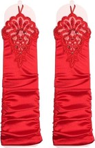 Bridal Prom Costume Adult Satin Fingerless Gloves Red Elbow Length Party - £10.12 GBP