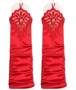 Bridal Prom Costume Adult Satin Fingerless Gloves Red Elbow Length Party - $17.42 CAD