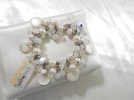 Style & co. 7" Silver-Tone White Shell & Bead Cluster Stretch Bracelet Y580 $24 - $14.39