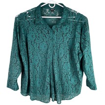 Torrid Lace Button Down Green Long Sleeve Top Blouse 5 5X - £21.86 GBP