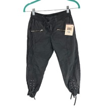 Guess Jeans Womens Capri Pants Vintage Y2K Lace Up Authentic Stretch Black 24 - £34.19 GBP