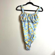 Womens One Piece Swimsuit Size Large Blue Lemon Print Padded - $10.13